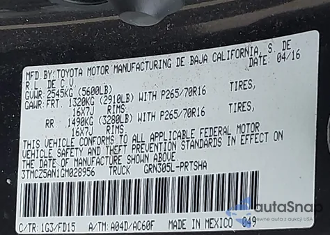 2016 Toyota Tacoma Trd Off Road z USA, uszkodzony, nr VIN 3TMCZ5AN1GM028956